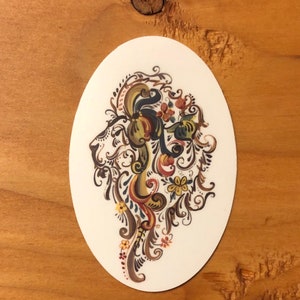 Rosemaled Lion Vinyl Sticker