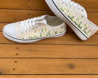 Hand painted daisy canvas sneakers 10 Ready to Ship