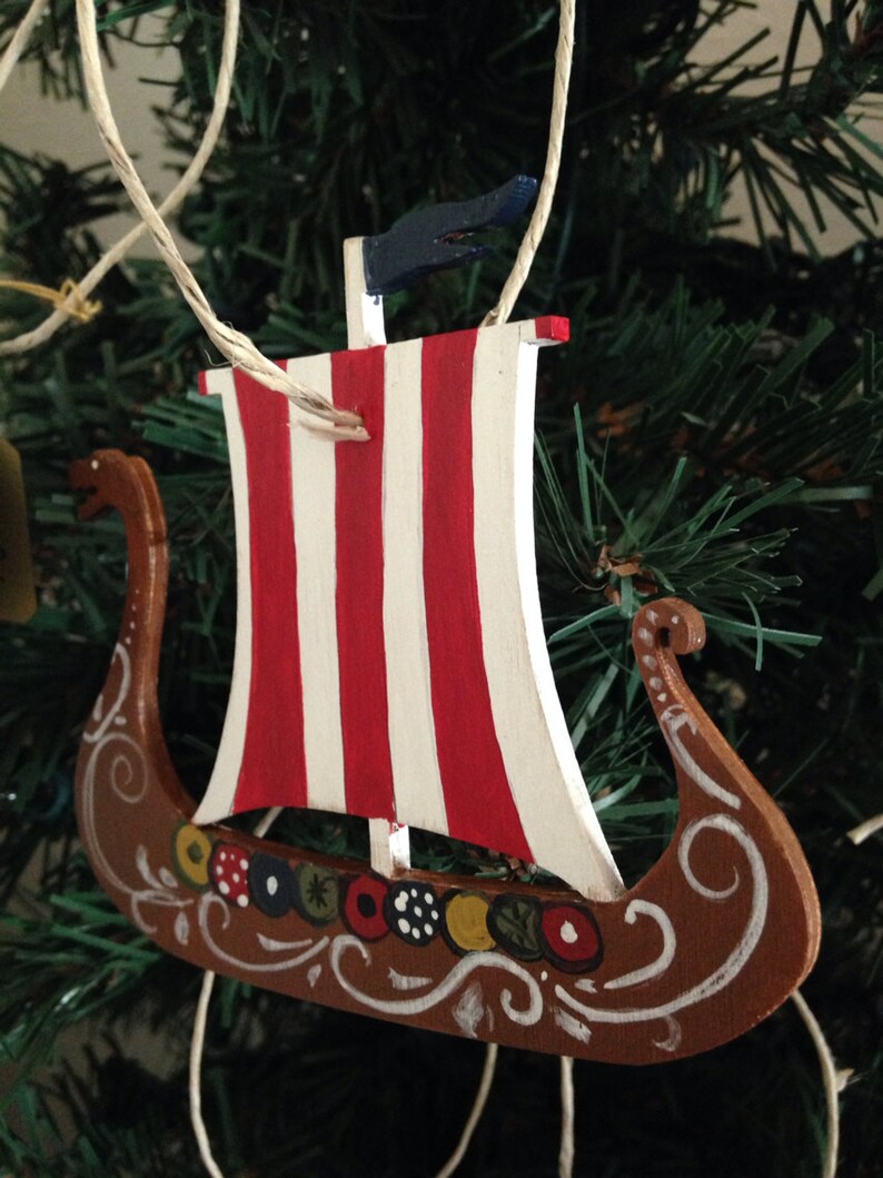 Hand painted viking ship ornament  etsy
