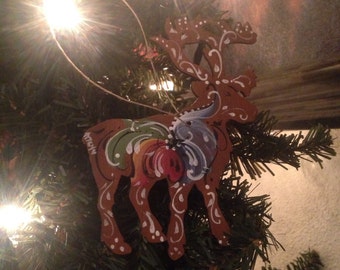Norwegian rosemaled reindeer ornament   H