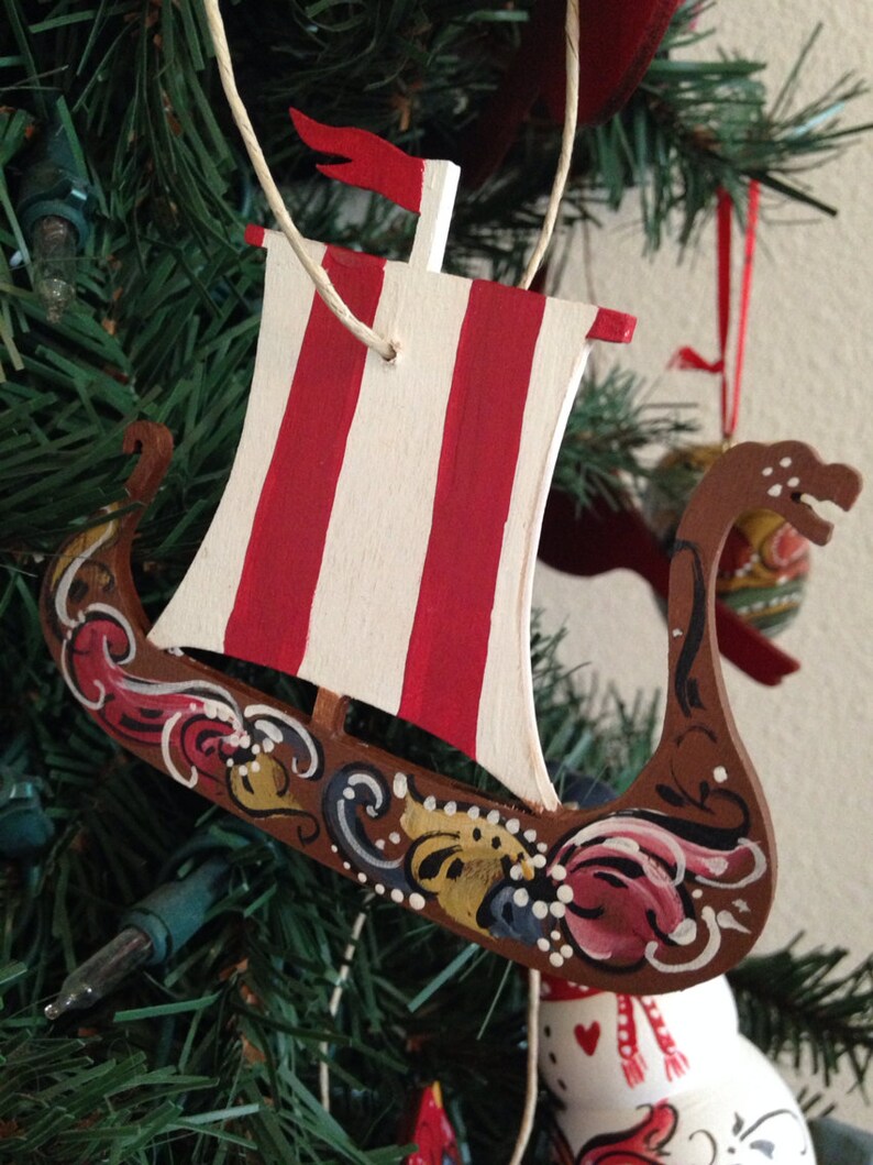 Hand painted viking ship ornament  etsy
