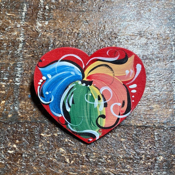 Norwegian Rosemaled Heart Pin or Magnet