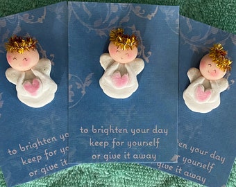 Set of 3 Little Angel Pins Polymer Clay Handmade.