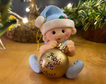 Personalized Baby's First Christmas Ornament: Handmade Polymer Clay Elf