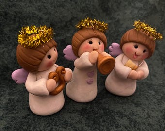 Set of 3 MINIATURE ANGEL ORNAMENTS Musical Angels Singing Angel Ornament  Music Teacher Gifts Sunday School Teacher Gifts Cake Topper