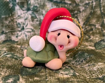 Tiny Santa Turtle Miniature Christmas Ornament or Figurine Personalized 1 inch tall