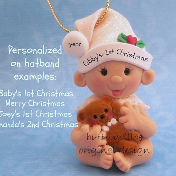 Baby with Teddy Bear Ornament,  Babys First Christmas Ornament  Babys 1st Christmas, Teddy Bear Personalized Ornament Handmade in the USA