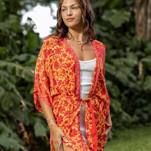 Pink Silk Kimono Robe: Long Loungewear Dressing Gown image 2