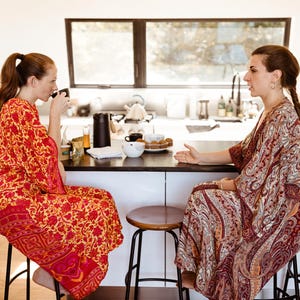 Pink Silk Kimono Robe: Long Loungewear Dressing Gown image 4