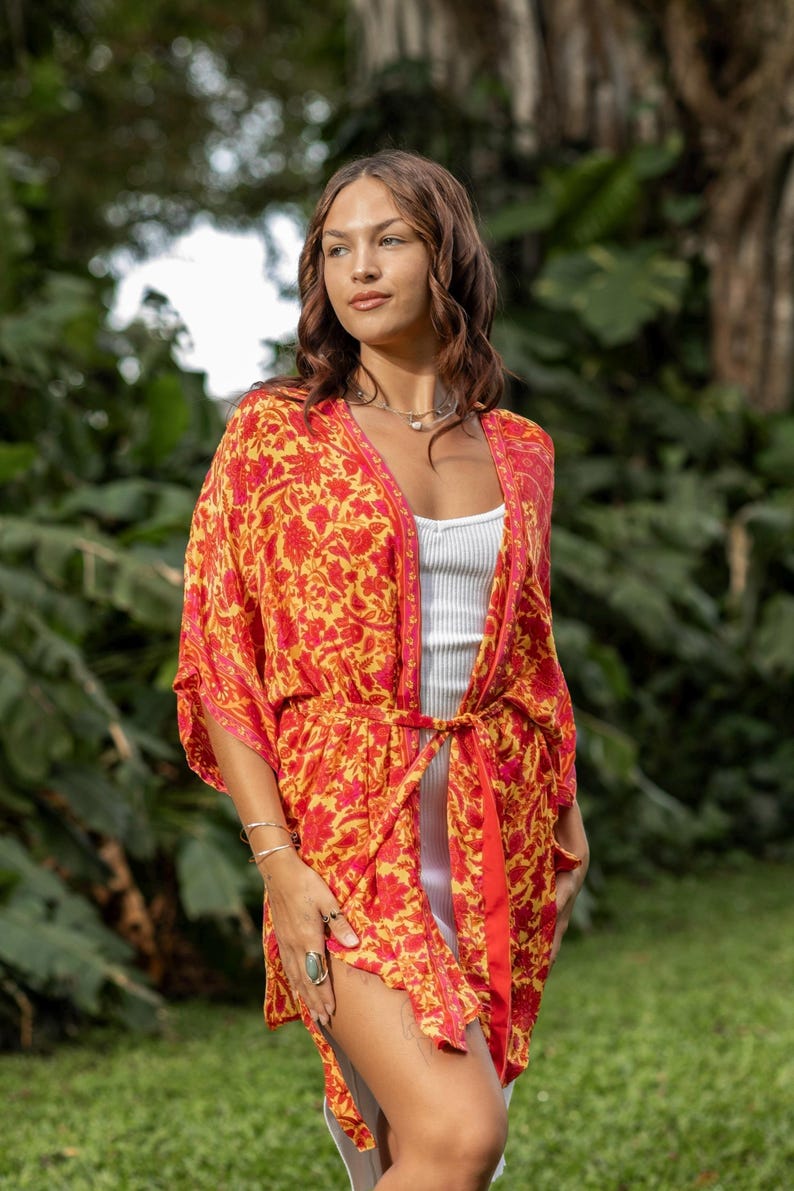 Pink Silk Kimono Robe: Long Loungewear Dressing Gown image 2