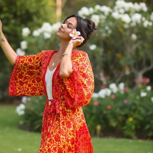 Pink Silk Kimono Robe: Long Loungewear Dressing Gown image 1