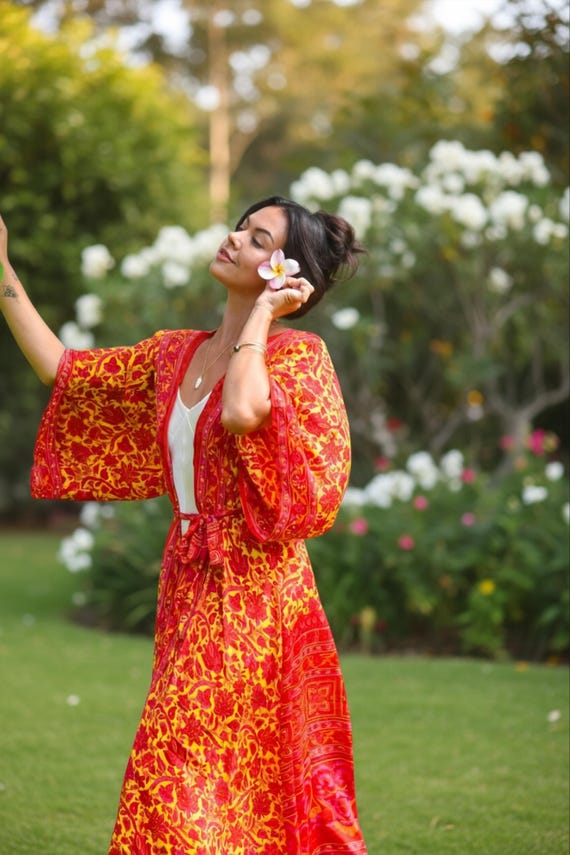 Pink Silk Kimono Robe: Long Loungewear Dressing Gown