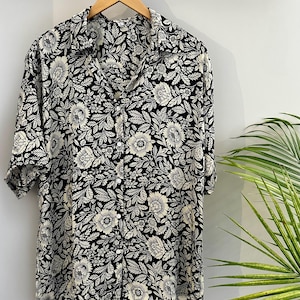 Mens Silk Short Sleeve Button Down Shirt - Lightweight Printed Sari Fabric, Summer Casual Shirt, Breathable & Unique