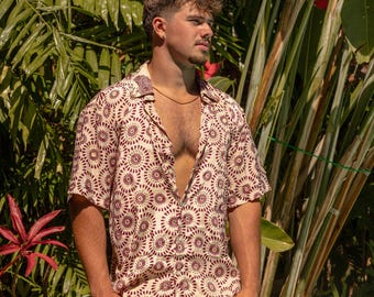Mens Silk Short Sleeve Button Down Shirt - Lightweight Everyday, Vacation or Wedding Party Ready