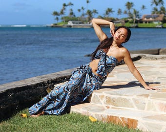 Two Piece Set : Silk Sarongs, Hawaiian Resortwear Cover-Up - Versatile Travel Outfit