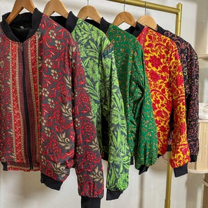 Silk Bomber Jacket w. Fleece Interior, Unisex Zip-Up Boho Outerwear