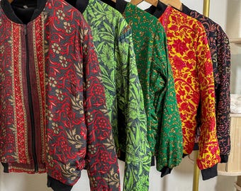 Silk Bomber Jacket w. Fleece Interior, Unisex Zip-Up Boho Outerwear