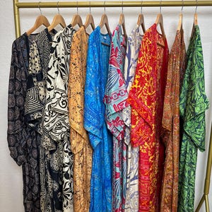 Blue Silk Kimono Robe, Beach Coverup Resort Wear, Dressing Gown for Bride or Bridesmaids image 20