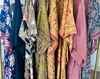 Long Silk Kimono Robes: Lightweight Dressing Gown, Beach Cover-up, Bridal Bridesmaid Loungewear