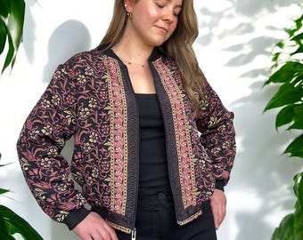 Zijden bomberjack – lichtgewicht met ritssluiting, boho-bovenkleding m. Fleece