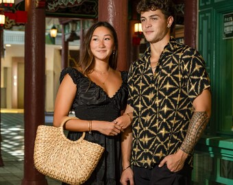 Matching Outfits for Couples - Silk Dress, Sarong & Shirt Set, Boho Resort Wear