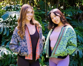 Silk Bomber Jacket w. Fleece Interior, Multiple Pattern Colors Available, Unisex ZipUp Outerwear