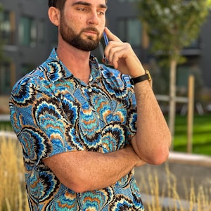 Silk Short Sleeve Button Down Shirt, Lightweight Printed Camp Collar, Hawaiian Style
