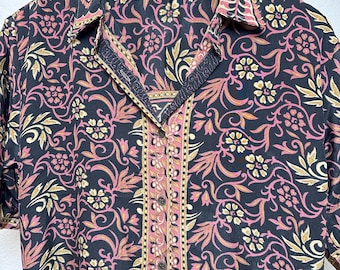 Mens Short Sleeve Silk Button Down Shirt - Lightweight Printed Sari Fabric, Summer Casual & Breathable