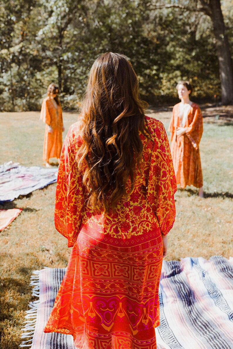 Pink Silk Kimono Robe: Long Loungewear Dressing Gown image 6
