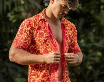 Silk Short Sleeve Button Down Shirt | Lightweight Floral Printed Hawaiian Style