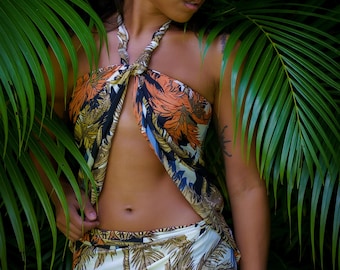 Silk Sarong Beach Cover Up, Tropical Boho Resortwear, Matching Silk Vacation Set's