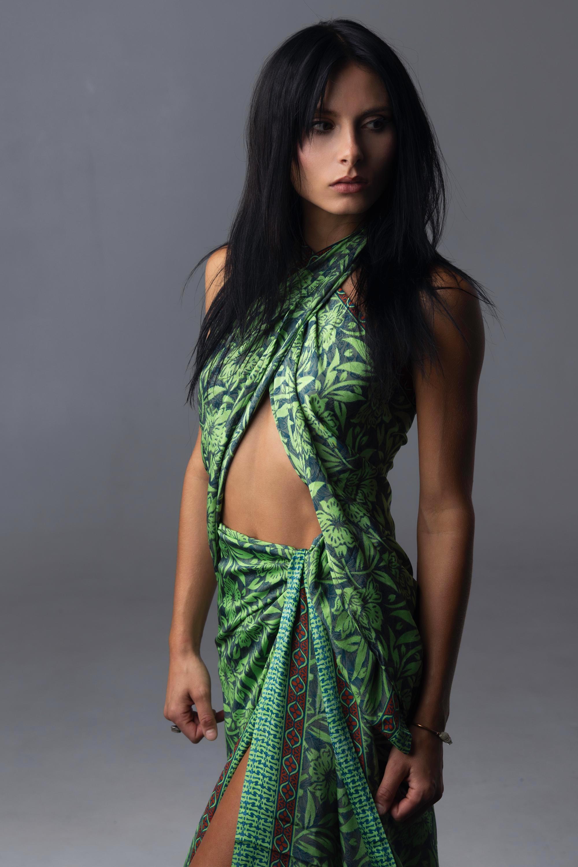 green emerald velvet dress SELENA Long Dress Goddess Olive Green Maxi Open Back Cotton  AJJAYA