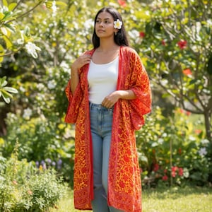 Pink Silk Kimono Robe: Long Loungewear Dressing Gown Long Kimono