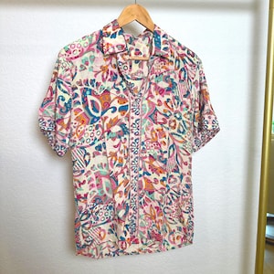 Mens Silk Short Sleeve Button Down Shirt - Lightweight Printed Sari Fabric, Summer Casual Shirt, Breathable & Unique