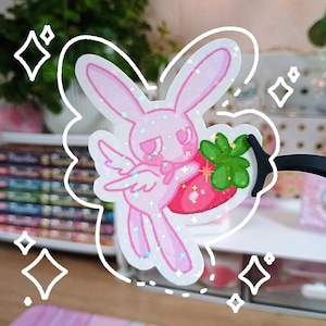 Adesivo holográfico lapin Meroko Lua Cheia wo Sagashite Shoujo mignon Fraise
