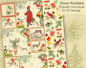 Winter Woodland Printable Christmas Paper, Scrapbooking, Journaling, DIY Wrapping Paper and Greeting Cards, Digital Download