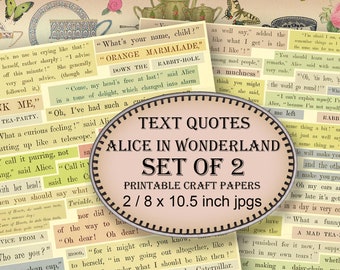 Printable Alice in Wonderland Quotes, Text Scraps 2 Pages Digital Scrapbooking Journaling Prompts, Collage Sheet Instant Download