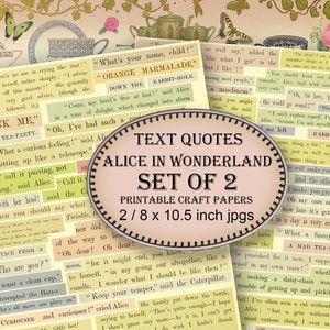 Printable Alice in Wonderland Quotes, Text Scraps 2 Pages Digital Scrapbooking Journaling Prompts, Collage Sheet Instant Download
