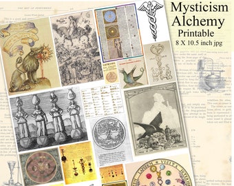 Alchemy and Mysticism Symbols Printable Occult Illustrations Collage Sheet Instant Digital Download