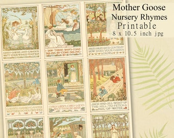 Mother Goose Printable, Nursery Rhymes Scrapbook Pages, Digital Collage Sheet