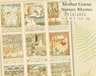 Mother Goose Printable, Nursery Rhymes Scrapbook Pages, Digital Collage Sheet