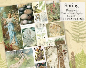 Spring Easter Printable Clip art, Ostara Pagan Spring Equinox Digital Collage Sheet, Scrapbooking, Journaling Collage Elements