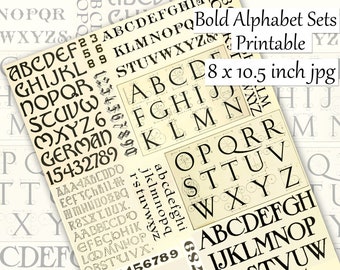 Printable Alphabets and Numbers, Digital Collage Sheet, Bold Vintage Fonts, Letters Instant Download