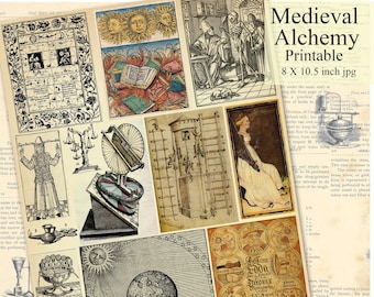 Digital Mysticism Symbols and Illustrations, Medieval Collage Sheet Instant Printable Download