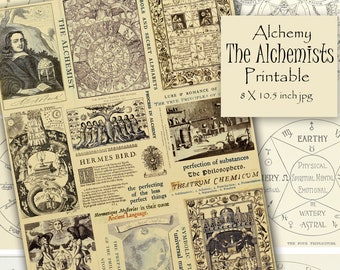 Medieval Alchemist Printable Alchemy Mysticism Symbols, Illustrations Digital Collage Sheet