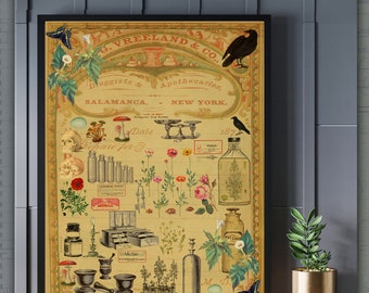 Victorian Apothecary Printable Wall Art Original Design Digital Collage Art, Medicines and Poisons, You Print Wall Art 8 x 10.5 inches