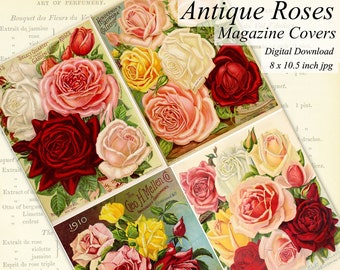 Victorian Roses Printable Magazine Covers, Digital Collage Sheet, Scrapbook, Journal Pages, Decoupage