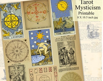 Tarot Symbols and Illustrations, Digital Collage Sheet, Mysticism Occult Instant Printable Download