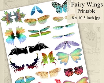 Printable Fairy Wings, Insect Wings Illustrations, Instant Digital Download Collage Sheet