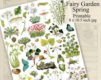 Spring Fairy Garden Printable Scrapbooking, Journaling Download, Digital Collage Sheet